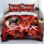 Slayer Heavy Metal Band Music tekkvoodipesukomplekt, tekikott, padjap&uuml;&uuml;r, kuningasuuruses voodipesukomplekt kingituseks AU Single 140x210cm