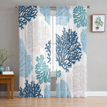 Sinised merekoralli l&auml;bipaistvad kardinad elutoa kaunistamiseks Akknakardinad k&ouml;&ouml;ki T&uuml;ll Voile Organza Kardinad W135 x H115cm x1