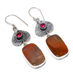 Tube Agate, Rubillite 925 Sterling Silver Jewelry Earring 2.60 l5o95