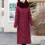 Suures suuruses XL-6XL Keskealine Naine Pikad Parkad Talvised Paksud soojad mantlid Kapuutsiga Elegantne Kunstkarusnahast krae lahtised naistejoped XL punane