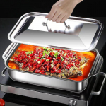 Paksendatud roostevabast terasest grillitud kalaalus &ndash; ristk&uuml;likukujuline s&uuml;gav kandik induktsioonpliitide ja kaubanduslike BBQde jaoks Large size 41*24*7.5 with stainless steel cover
