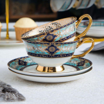 2-eurone Bone China tassi ja alustassi komplekt, keraamiline tee-kohvitass koduk&ouml;&ouml;gi pulmadeks, kuninglik muster - taevasinine