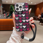 V&auml;rvilised Love Hearts Print TPU matt &otilde;huke telefoni&uuml;mbris iPhone 16 Pro Max 15 Pro 14 13 12 11 pehme kaelapaelaga p&otilde;rutuskindel objektiivi kaitseraua kate iPhone 15 Pro Max must