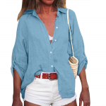 Naiste suvine puuvillane linane &uuml;hev&auml;rviline seitsme punktiga varrukatega s&auml;rk V-kaelusega avar s&auml;rk XL helesinine v&auml;rv