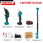 ONEVAN 3500 W harjadeta teleskooppostiga elektriline mootorsaag 3 &uuml;hes k&otilde;rge oksaga k&auml;&auml;rid aial&otilde;ikust&ouml;&ouml;riista Makita 18 V aku jaoks 1 Battery EU Plug