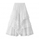 Naiste kookseelik elastne k&otilde;rge v&ouml;&ouml;kohaga as&uuml;mmeetriline žakaar-t&uuml;llist seelik &uuml;hev&auml;rviline valge