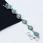 Naturaalne Larimar Kivi K&auml;sit&ouml;&ouml;na Valmistatud 925 Sterling H&otilde;bedast K&auml;ev&otilde;ru, Larimari K&auml;ev&otilde;ru Naisele, Unisex K&auml;ev&otilde;ru, Aastap&auml;eva Kingitus Meestele 8" sinine