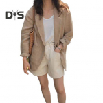 Naiste vabaaja &uuml;he n&ouml;&ouml;biga puuvillase lina bleiser pikkade varrukatega &uuml;likonnajakk vabaaja OL t&ouml;&ouml;bleiser kevad-suveks S khaki