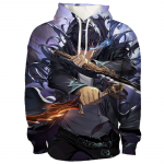 Harajuku Anime Solo Leveling Sung Jin Woo graafiline kapuutsiga pusa meestele, lahtised pikkade varrukatega dressipluusid, moodsad manga kapuutsid, meeste riided 2XL