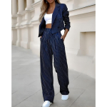 Naiste temperamendiga pendeldaja triibuline tr&uuml;kitud vabaaja&uuml;likonna komplekt, kaheosaline L sinine