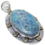 Ruby in Fuchsite Ethnic 925 Sterling Silver Jewelry Two Tone Pendant 2.09 i1i83