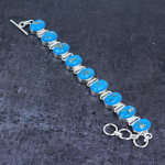 Natural Turquoise Gemstone Handmade 925 Sterling Silver Bracelet 7-8 w8z33