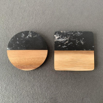 Marble Coaster Wood Stitching Coaster Coffee Tea Coaster Square Round Tea Cup Placemat Home Desktop Decoration Ornament 10X10cm&Round