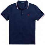 Polo Ralph Lauren Logo Tikitud Triibulise &Auml;&auml;risega Kitsa L&otilde;ikega L&uuml;hikeste Varrukatega Polo S&auml;rk Meeste Polo S&auml;rgid Sinine 710782636-001 XS