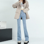 Micro Jeans Women Kevad- ja s&uuml;gisene k&otilde;rge v&ouml;&ouml;kohaga flare-p&uuml;ksid Pikad p&uuml;ksid Denim-teksad 2XL