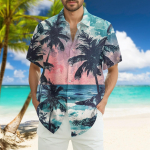 Meeste moodne lahtine Hawaii tr&uuml;kitud l&uuml;hikeste varrukatega rannas&auml;rk XL