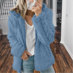 Naiste mood &uuml;hev&auml;rviline jope pikkade varrukatega lukuga kapuutsiga pl&uuml;&uuml;sis mantel XXL