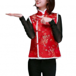 Naiste talvevest Hiina uusaasta stiilis aluskrae kaela kaitse varrukateta &uuml;herealine tr&uuml;kitud paksendatud pidulik soe kevadfestival M B