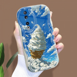 Armas koomiksimustriga kreemjas tekstuuriga korpus Lainelise servaga pehme silikoonkaanega telefoni&uuml;mbris Huawei Honor Infinix Tecno iPhone'i jaoks Honor X5