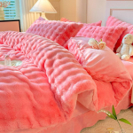 Premium Talvine J&auml;nese Karusnaha Pl&uuml;&uuml;sist Neljaosaline Komplekt: Paksustatud korallfliisist ja piimasametist tekikott koos kunstkarusnahast kolmeosalise voodilinade komplektiga. Random 1.2m Bed Sheet Set, 150*200cm Duvet Cover