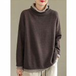 Suur number naiste s&uuml;gis-talvine kootud kampsun, kaheosaline, lahtine k&otilde;rge kaelusega pullover, aluss&auml;rk, vabaaja topid XXXXL pruun