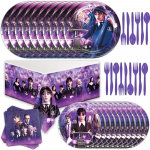 Kolmap&auml;ev Addamsi peolauan&otilde;ud Kaasa taldrikud Tassid Salvr&auml;tikud Laudlina S&ouml;&ouml;giriistad