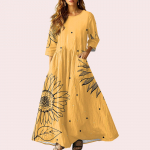 Naiste retro etnilises stiilis paelaga tikitud varrukateta linane V-kaelusega maksikleit XL kollane