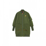 Nike Sportswear S&uuml;nteetilise t&auml;idisega logoga keskmise pikkusega soe mantel Pikkade varrukatega puuvillane jakk Naiste mantlid L&otilde;uend-Oliiviroheline CV1630-395 L