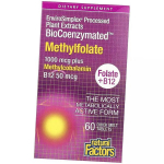 Met&uuml;&uuml;lfoolhape ja met&uuml;&uuml;lkobalamiin, BioCoenzymated Methylfolate 1000, Natural Factors 60 tabletti (36406048)