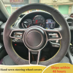 Car Steering Wheel Cover For Porsche Macan 2015- Cayenne 718 911 ized Suede DIY Auto Interior Steering Wheel Braid Black Thread