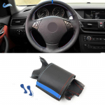 For BMW 3 Series E90 E91 2005-2011 X1 E84 2010-2013 Hand-stitched Car Interior Steering Wheel Leather Cover Trim with blue Bar