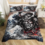 Jaapani samurai voodipesukomplekt, kuninganna suurusega kirsi&otilde;ied, punane p&auml;ike, Hokusai tekikott, Fuji m&auml;e tekikott EU Single(135*200cm)3pcs