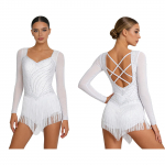 Ilusuusatamine & Ladina-Ameerika Tantsu Bodysuit S-XXL Naistele: Elegantne v&otilde;rks&auml;rgi pikkade varrukatega, kivikestega rihmaline seljaosa ja astmeline all&auml;&auml;r S kuninglik sinine v&auml;rv