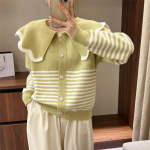 Sweet Doll Kaelusega triibuline kootud kardigan Viis v&auml;rvi sooja ja v&auml;rske v&auml;lise jaoks Armsad ja trendikad naiste kampsunid One Size heleroheline v&auml;rv