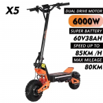 EL-i laos X5 6000W kahekordne mootor 60V 38Ah elektriline t&otilde;ukeratas NFC Maksimaalne kiirus 85 km/h LCD-ekraan 11-tollised maastikurehvid Kokkupandav 6000W-60V-38AH