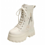 Mood 9.5CM Naiste Saapad Mootorrattasaapad Naine Nahk Chelsea Ladie Klassikalised Punk Naiste Gooti Saapad K&otilde;rge Platvorm Naiste Botas Mujer 34 beež