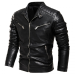 Talvine mustast nahast jakk meestele karusnahavoodriga soe mootorrattajakk slim street-mood must biker-mantel plisseeritud disainiga lukuga XL