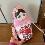Kreatiivne Matrjo&scaron;ka Prindiga Kott Naiste Crossbody Kotid Naiste Uus Mood PU Nahast Kott Telefon&Rahakotid Kott &Otilde;lakott Bolsas roosa