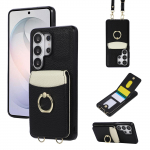 Ristkeha paelaga Lychee nahast kaardipesa &uuml;mbris Samsung S26 Ultra S25 S24 Plus S23 A27 A17 jaoks V&auml;rviplokkidega P&otilde;rutuskindel kate Galaxy S22 Ultra 5G must
