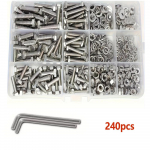 240 tk Roostevabast terasest poldi ja mutri komplekt Kuuskantkruvi klassifikatsioonikomplekt Tasapinnaline seib Vedruseibide komplekt T&ouml;&ouml;riistakruvide sortiment 240 Pcs