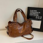 Vintage PU-nahast &auml;mbrikujuline kott Uus Suure mahutavusega Naiste &Otilde;la- Crossbody K&auml;ekott Large pruun