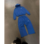 Naiste &uuml;legabariidiline kapuutsiga lukuga dressipluus ja sobivad dressip&uuml;ksid komplektina Hall Sinine Streetwear Vabaaja Pikkade varrukatega Talvekomplekt XL blue
