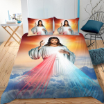 Jeesuse voodipesukomplekt Kristlik retro tekkekate teismelistele t&auml;iskasvanutele Jeesus Kristuse usklikule tekikott Vanaaegse stiiliga tekikott AU Single 140*210cm/55x83in 3pcs