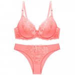 Seksikas suures suuruses naiste pitsist rinnahoidjakomplekt aluspesu Push Up rinnahoidja ja p&uuml;ksikute komplektid naiste rinnahoidjap&uuml;ksid 34D oranž