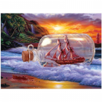 Teemantmaaling t&auml;isringi purjekas Drift Bottle Cross Stitch Beach p&auml;ikeseloojanguvaatega Rhinestone 20X30CM