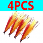 Bimoo 4PCS #6 Orange & Red Streamer Fly Minnow Bait Fish Kunstlik forelli k&auml;rbsep&uuml;&uuml;gi lant