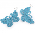 Les Tr&eacute;sors De Lily [J9455] - Boucles Cr&eacute;ateur 'Papillons' dentelle turquoise t&uuml;rkiissinine