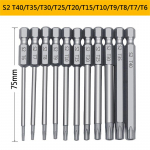 11 tk 12 tk turvaotsiku komplekt Tamper-proof kruvikeeraja puuriots kruvikeeraja otsikud Torx lamepea 1/4 kuuskantpead 11pcs 75mm