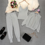 Naiste kootud 3-osaline komplekt S&uuml;gis-talv Uus vabaaja dressi&uuml;likond Kootud Vest T&otilde;mblukk Kardiganid P&uuml;ksid Komplektid P&uuml;kste Komplektid One Size