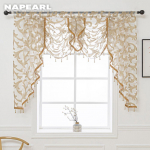 1 tk Napearl t&uuml;llkardin Dekoratiivne helmeskardin Valance Design Moeaken Elutoa L&auml;bipaistev kardin W155cm x L125cm kreemikas
